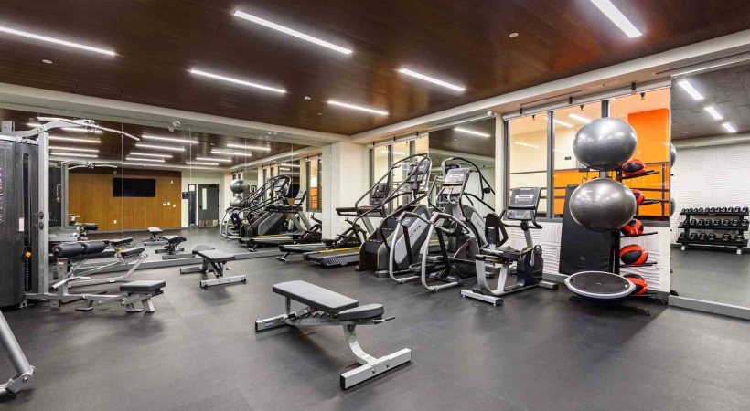 a gym with exercise equipment